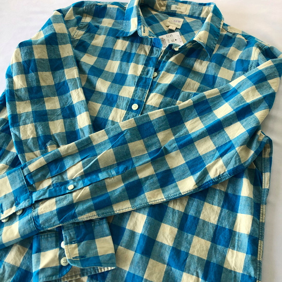 J. Crew Tops - J.CREW turquoise check shirt womens M NWT